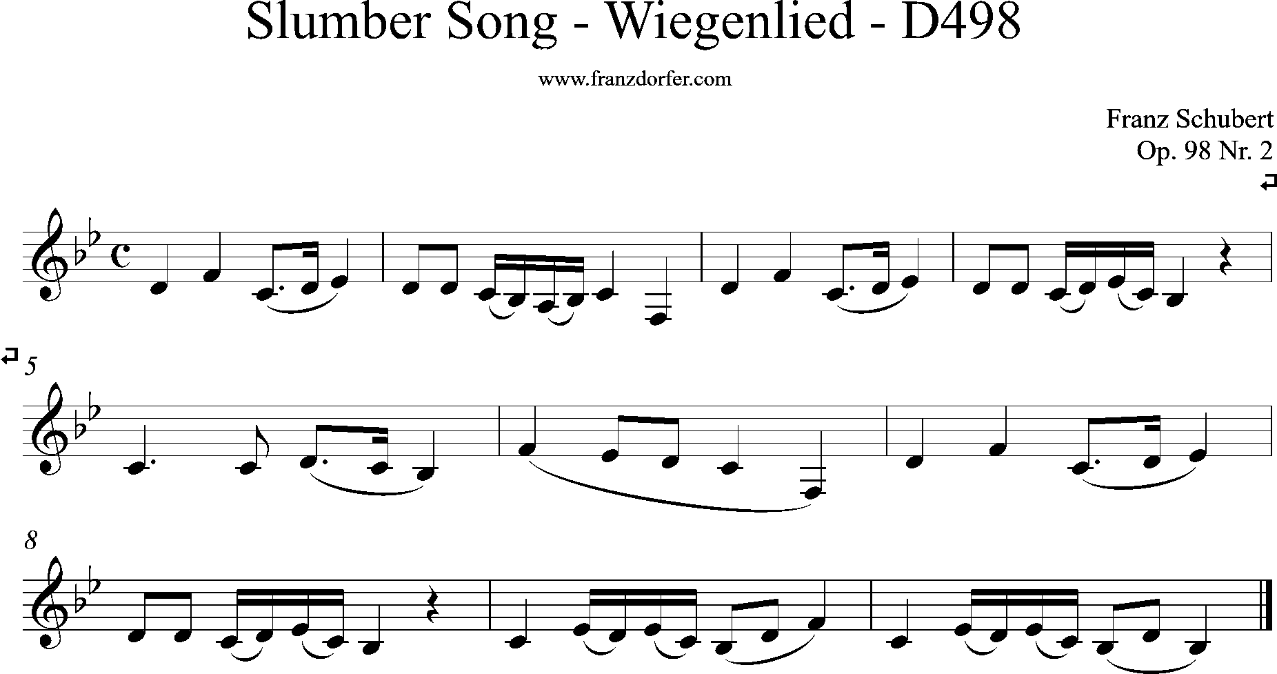 slumbersong, Wiegenlied Schubert, Clarinet Bb-major low